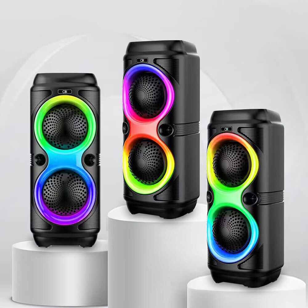 High Bass Portable Bluetooth Speaker with RGB Lights, Dual Speakers, and Karaoke Mode