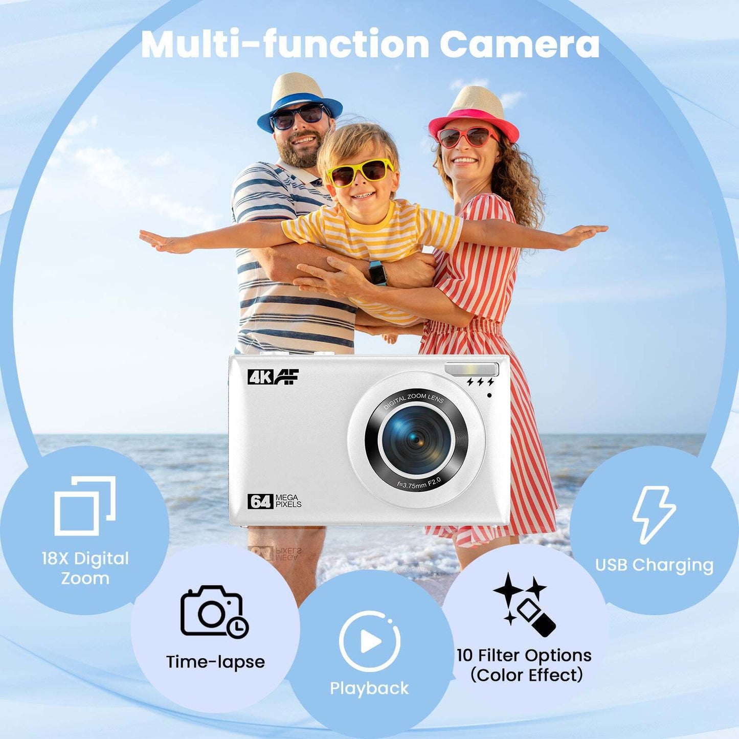 Kids Autofocus Digital Camera, UHD 4K Vlogging Camera with 32GB Card, 18X Zoom - Perfect for Budding Photographers!