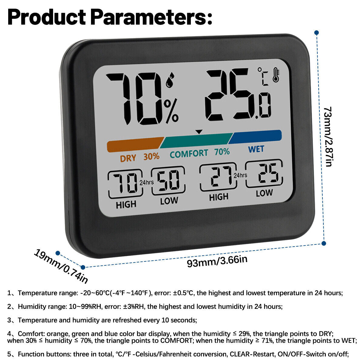 Digital LCD Thermometer Hygrometer Humidity Meter Home Indoor Temperature Clock