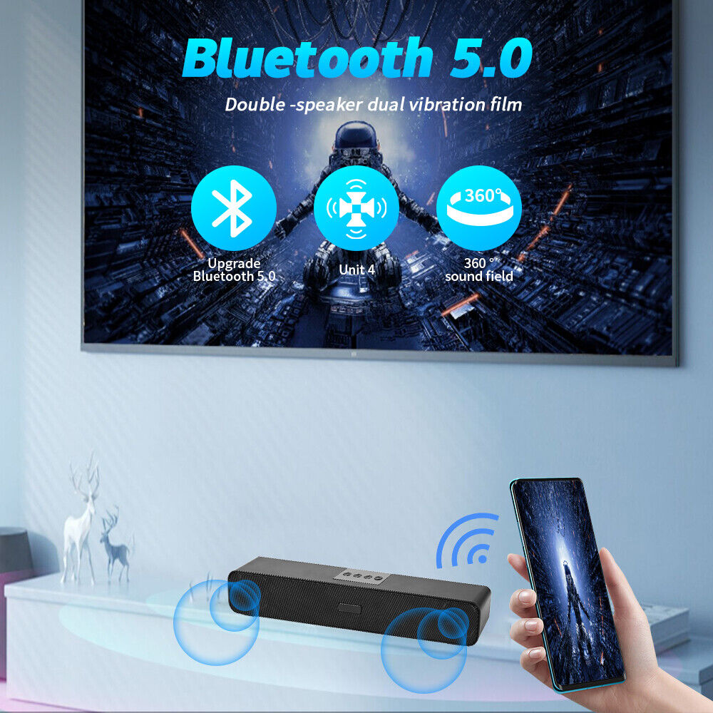 Bluetooth 5.0 Wireless TV Soundbar Speaker 3D Sound Bar Home Subwoofer Black