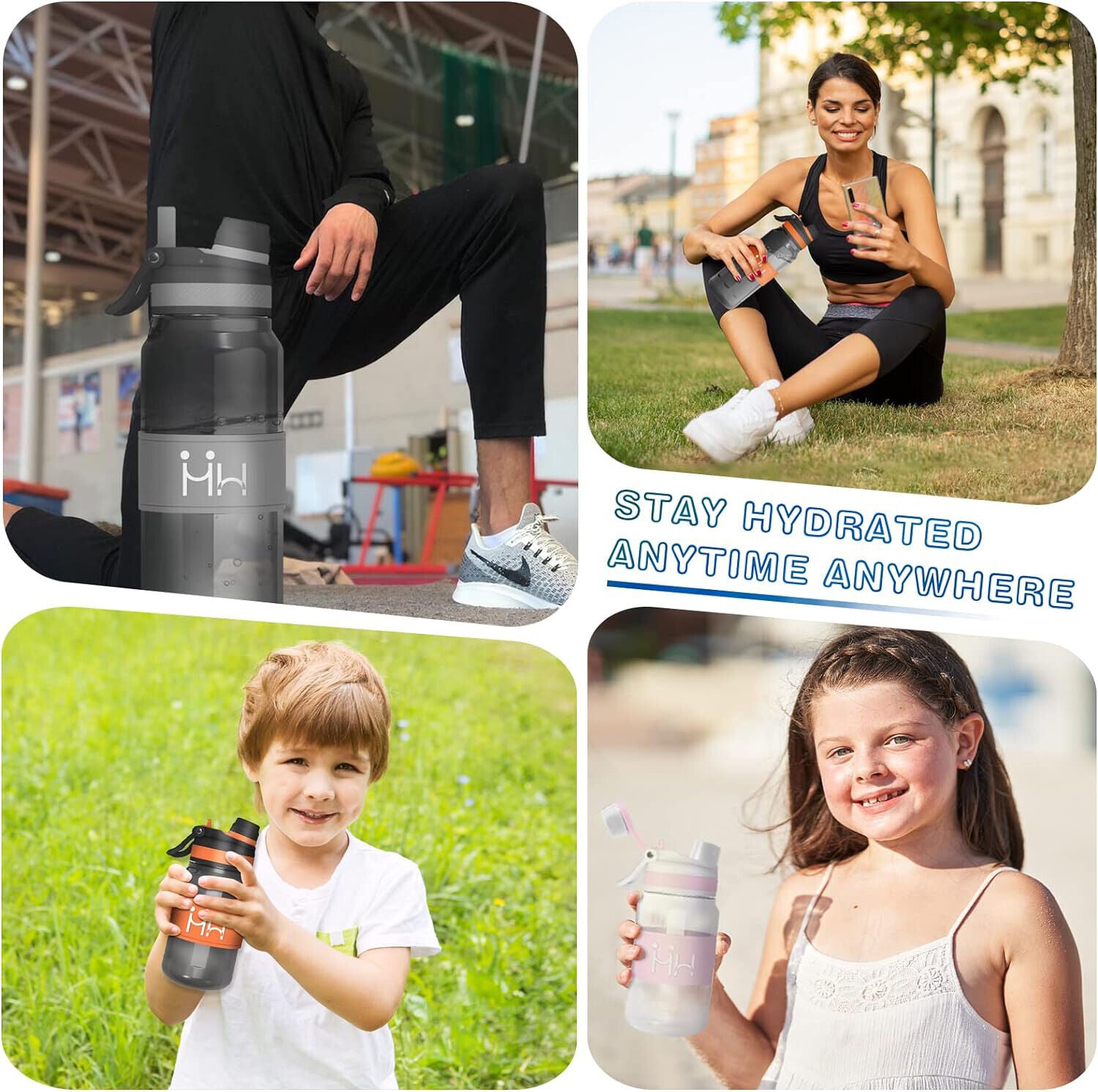 Sports Water Bottle with Straw Flip Top Leak Proof Drink BPA Free Gym Travel 1L