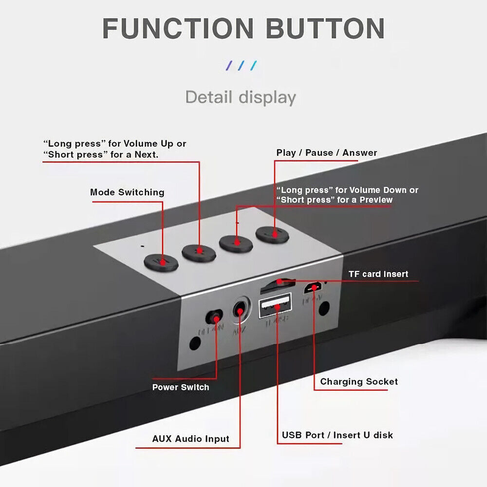 Bluetooth 5.0 Wireless TV Soundbar Speaker 3D Sound Bar Home Subwoofer Black