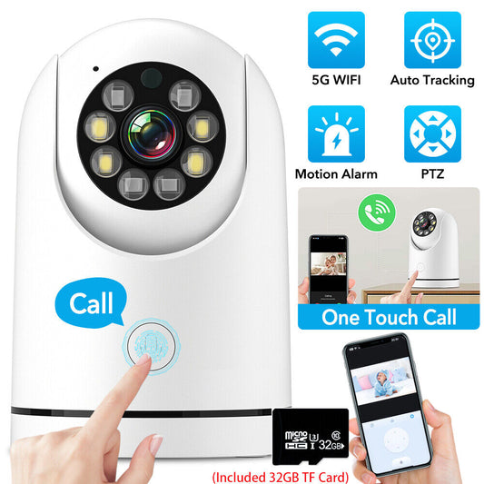 5G WiFi IP Baby Monitor & Pet Camera with Auto Tracking, 2-Way Audio, 32GB Card, 360° Pan & Tilt