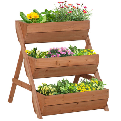 Outsunny 3 Tier Raised Garden Bed Wooden Elevated Planter Box Kit, Brown