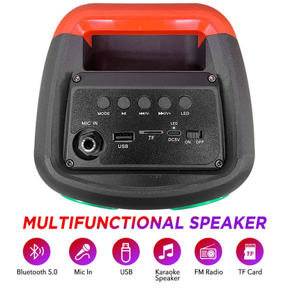 High Bass Portable Bluetooth Speaker with RGB Lights, Dual Speakers, and Karaoke Mode