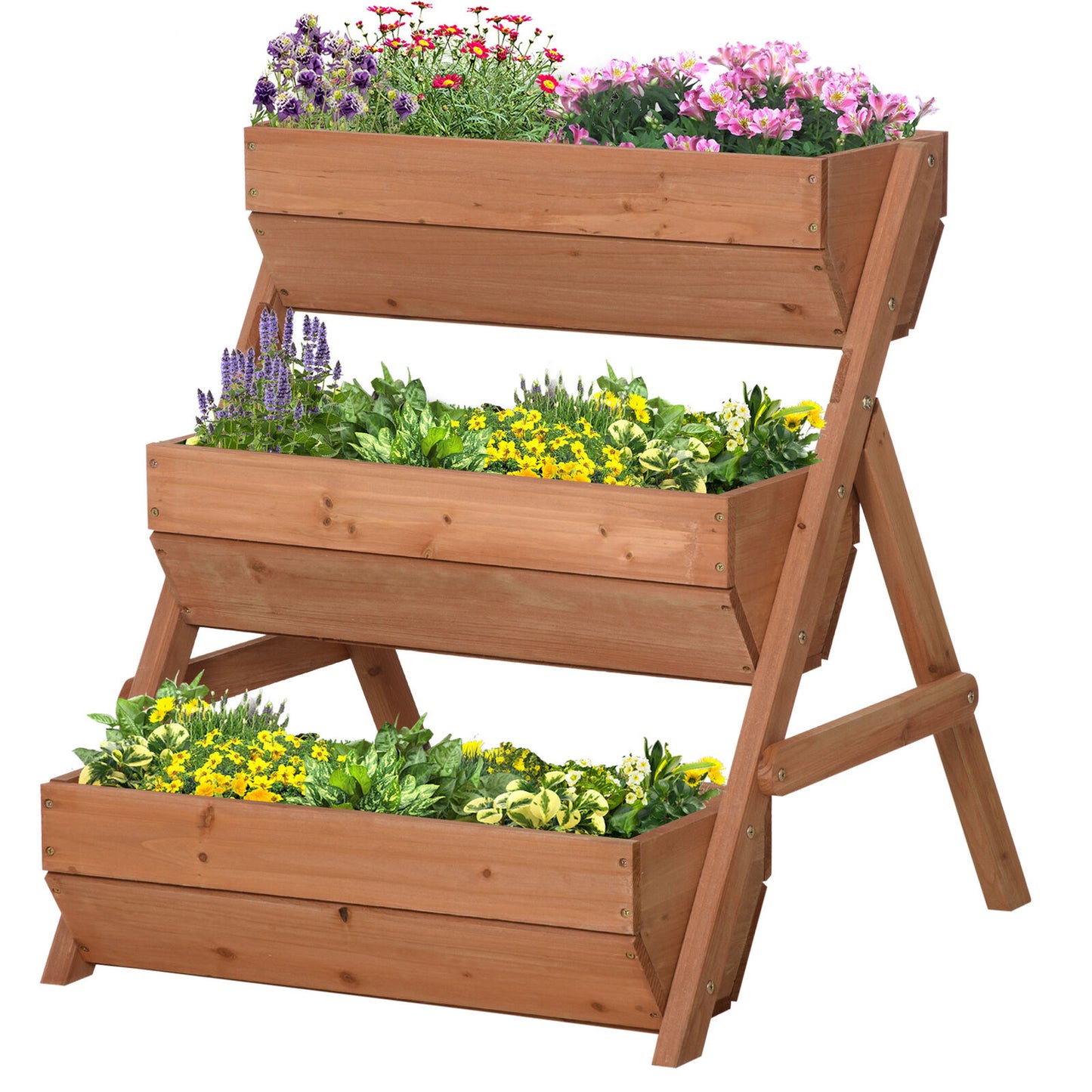 Outsunny 3 Tier Raised Garden Bed Wooden Elevated Planter Box Kit, Brown