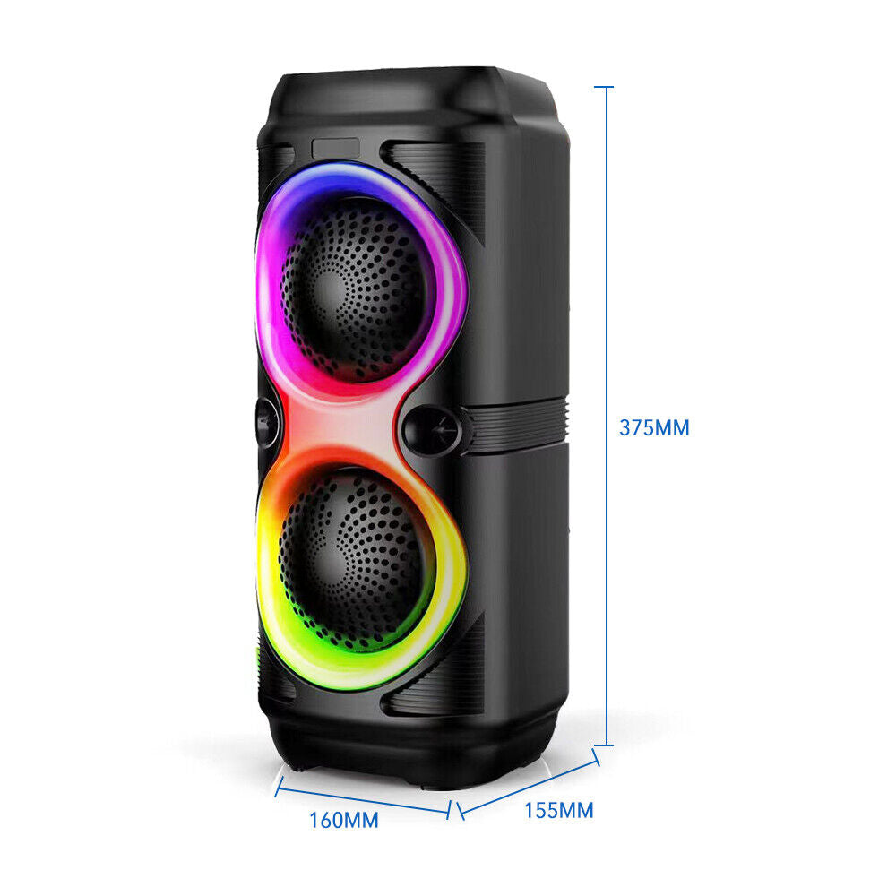 High Bass Portable Bluetooth Speaker with RGB Lights, Dual Speakers, and Karaoke Mode