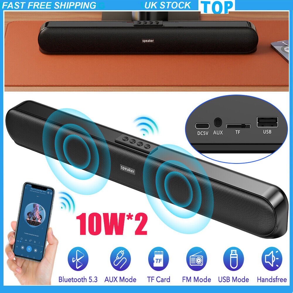 Wireless Bluetooth Speakers - Stereo Bass Sound Bar for Laptops and Computers