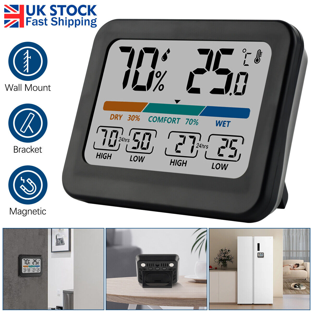 Digital LCD Thermometer Hygrometer Humidity Meter Home Indoor Temperature Clock