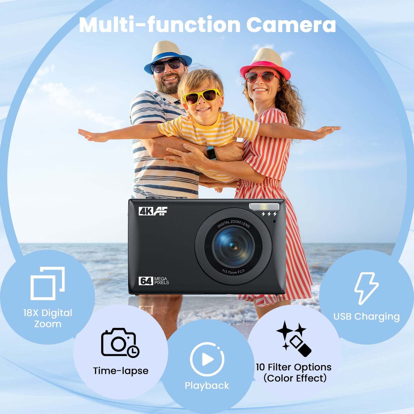 Kids Autofocus Digital Camera, UHD 4K Vlogging Camera with 32GB Card, 18X Zoom - Perfect for Budding Photographers!