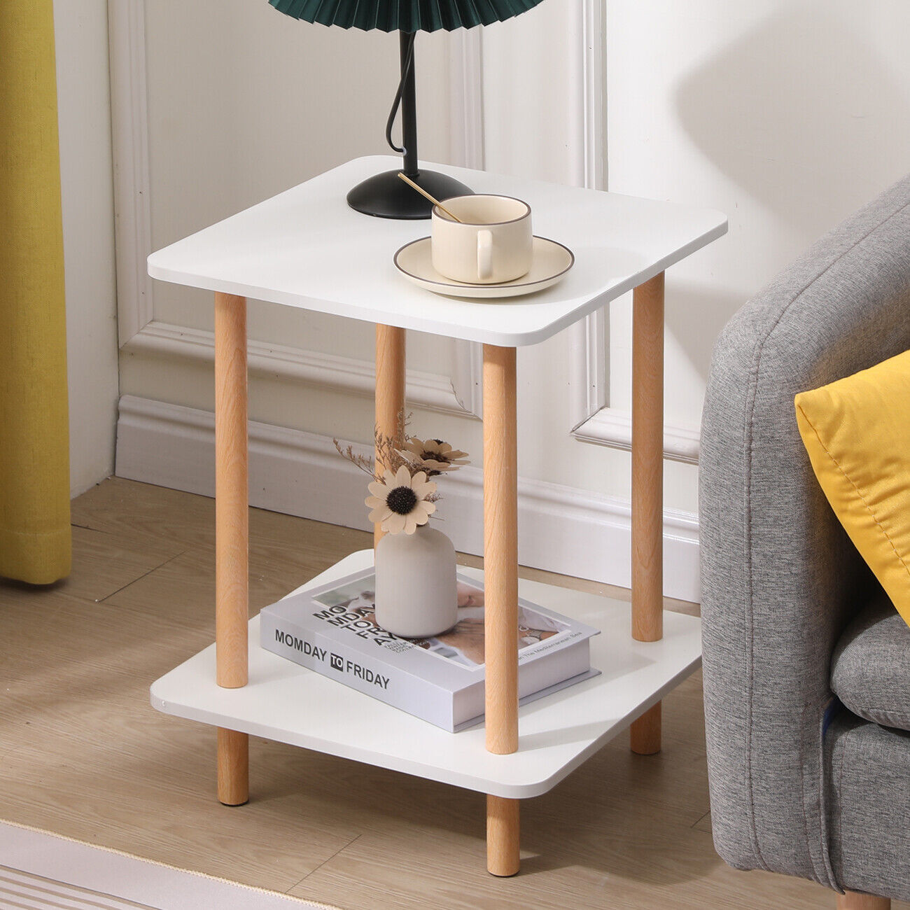 Modern White Simple Coffee Table - Sofa Side Table, End Table for Living Room