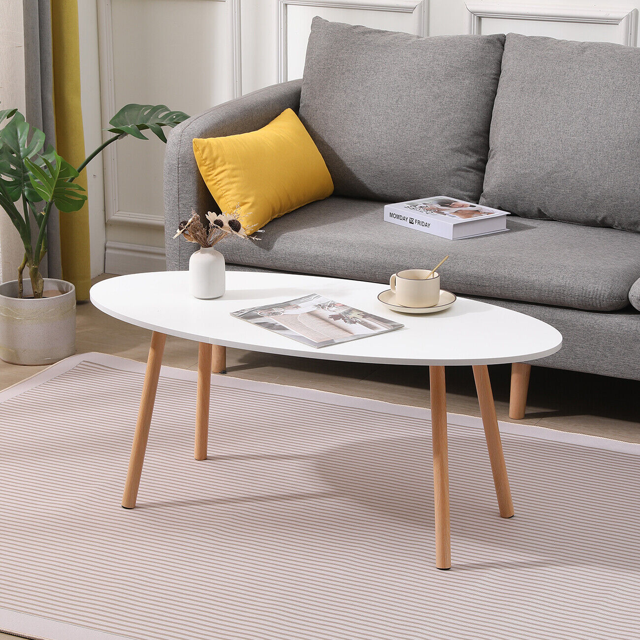 Modern White Simple Coffee Table - Sofa Side Table, End Table for Living Room