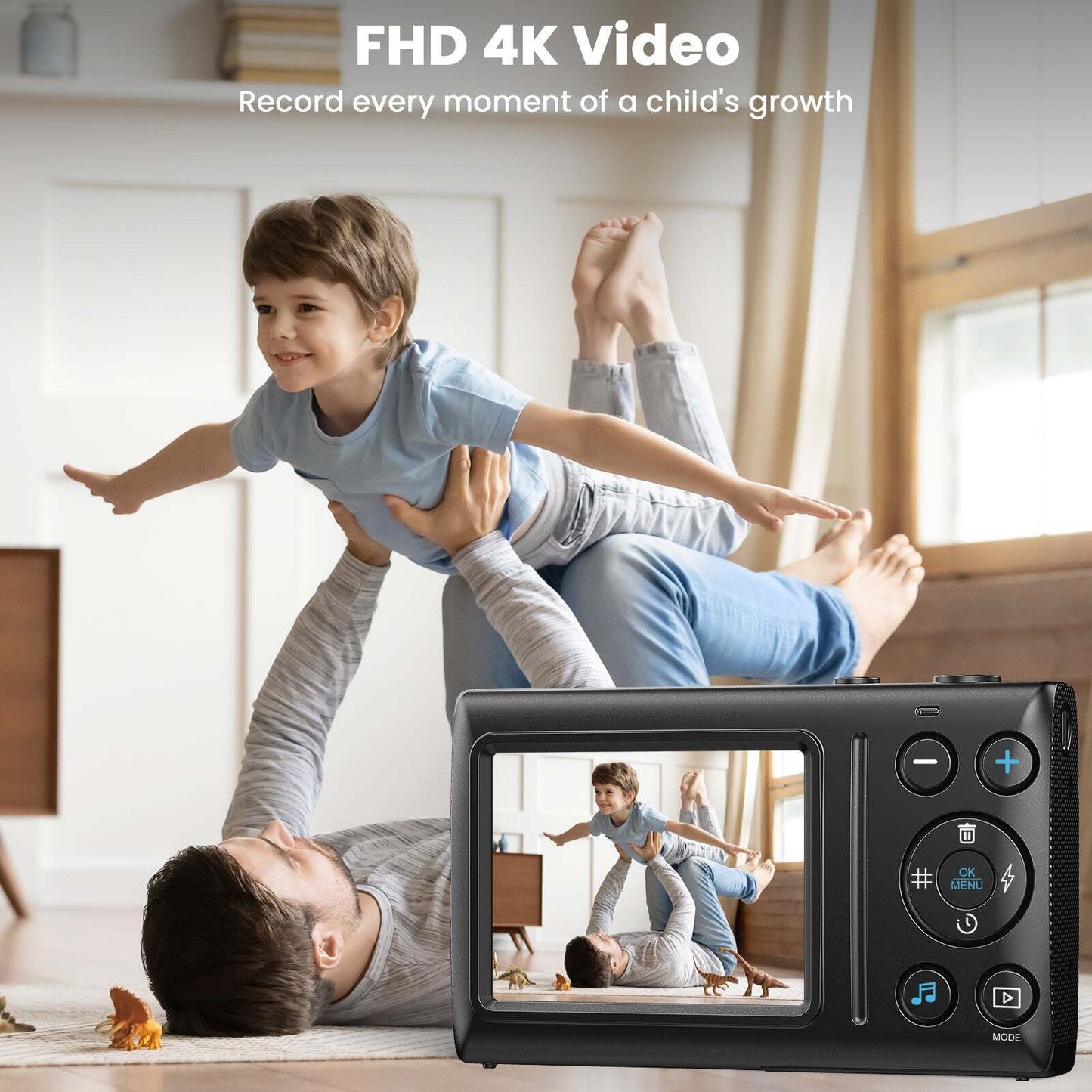 Kids Autofocus Digital Camera, UHD 4K Vlogging Camera with 32GB Card, 18X Zoom - Perfect for Budding Photographers!