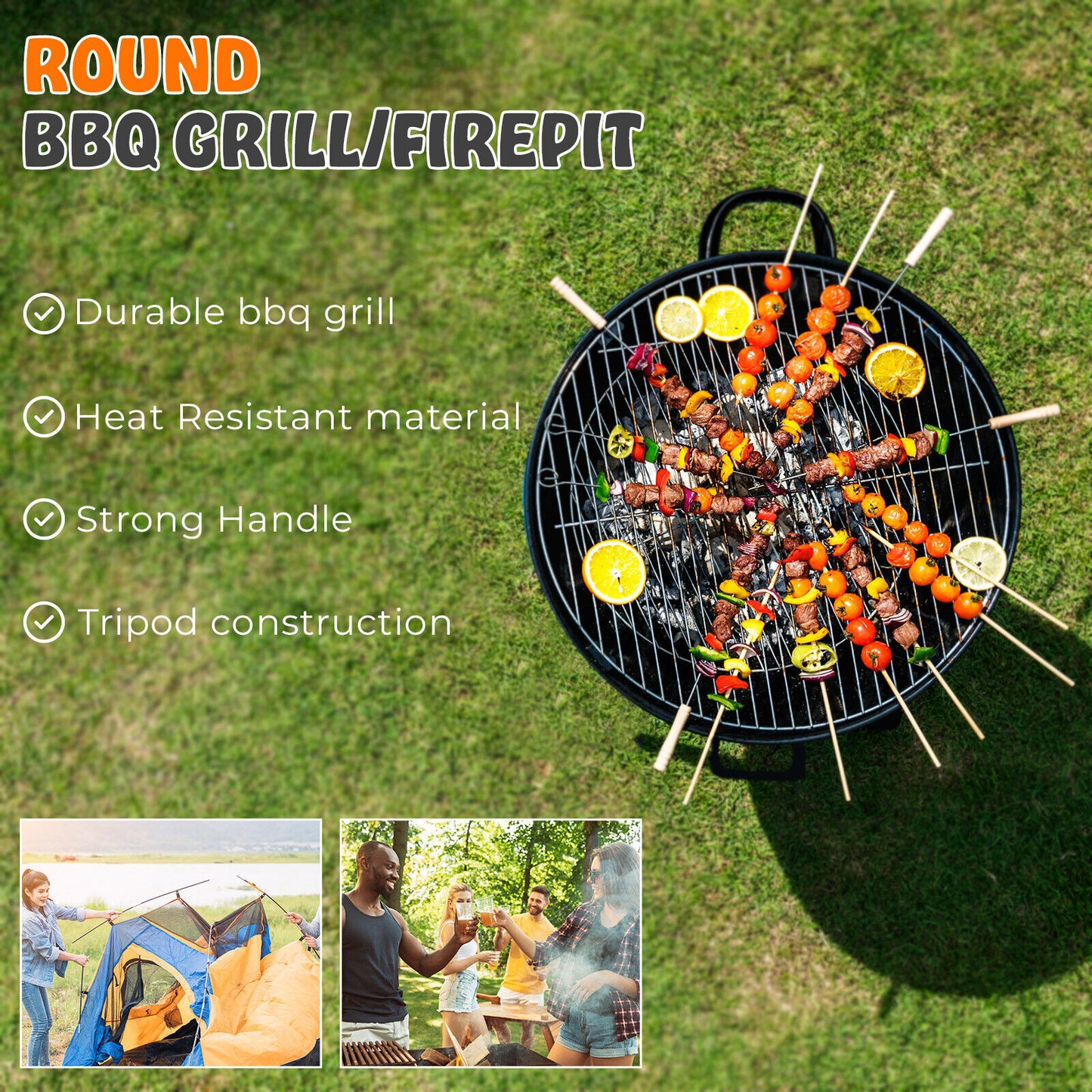 Large round Steel Fire Pit Garden Patio Camping Heater Burner Bowl BBQ Gril