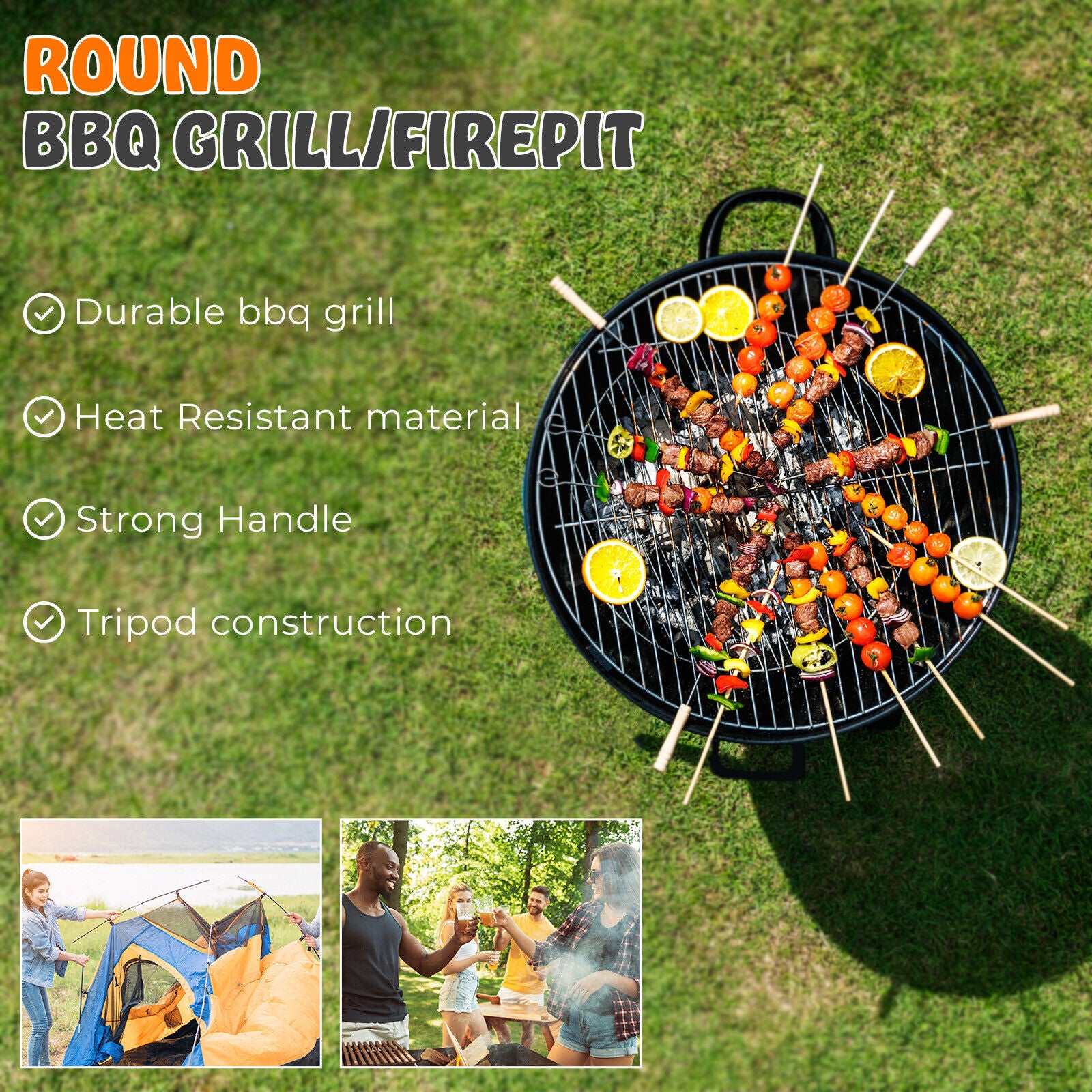 Large round Steel Fire Pit Garden Patio Camping Heater Burner Bowl BBQ Gril