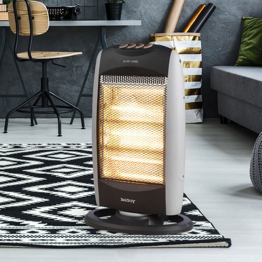 Portable 1200W Halogen Heater, 3 Bar Oscillating with 3 Heat Settings, Lightweight with Safety Features