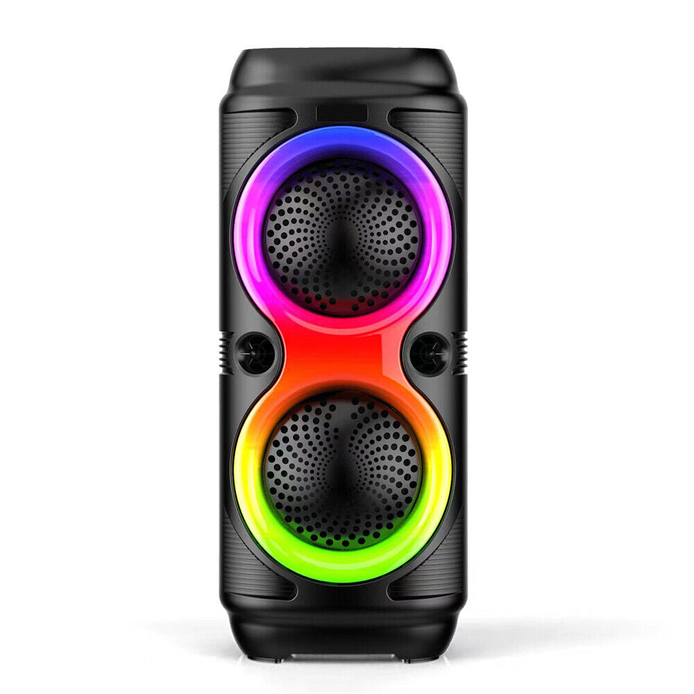 High Bass Portable Bluetooth Speaker with RGB Lights, Dual Speakers, and Karaoke Mode