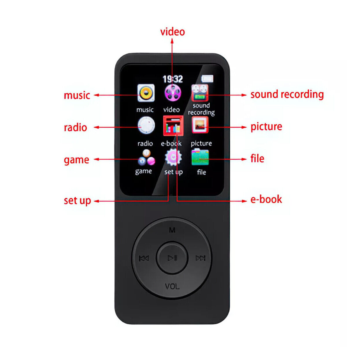 Portable Bluetooth MP4/MP3 Lossless Hi-Fi Music Player with FM Radio and Recorder