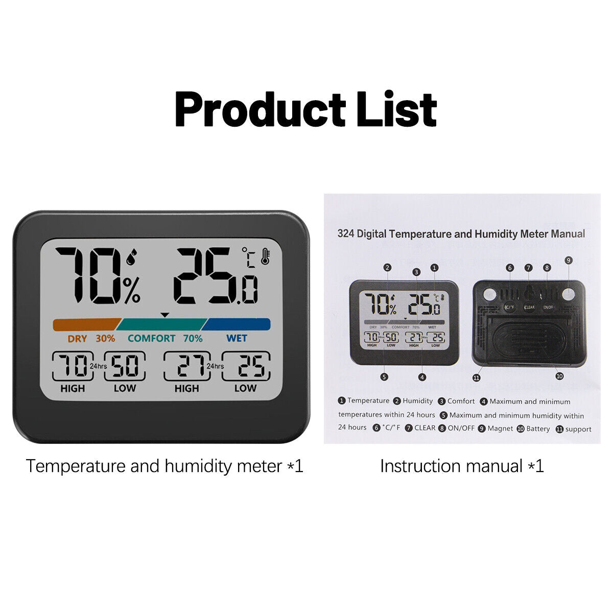 Digital LCD Thermometer Hygrometer Humidity Meter Home Indoor Temperature Clock