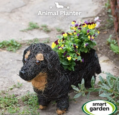 Garden Flower Planter Sausage Dog Outdoor Decor Rattan Plant Pot Animal Patio