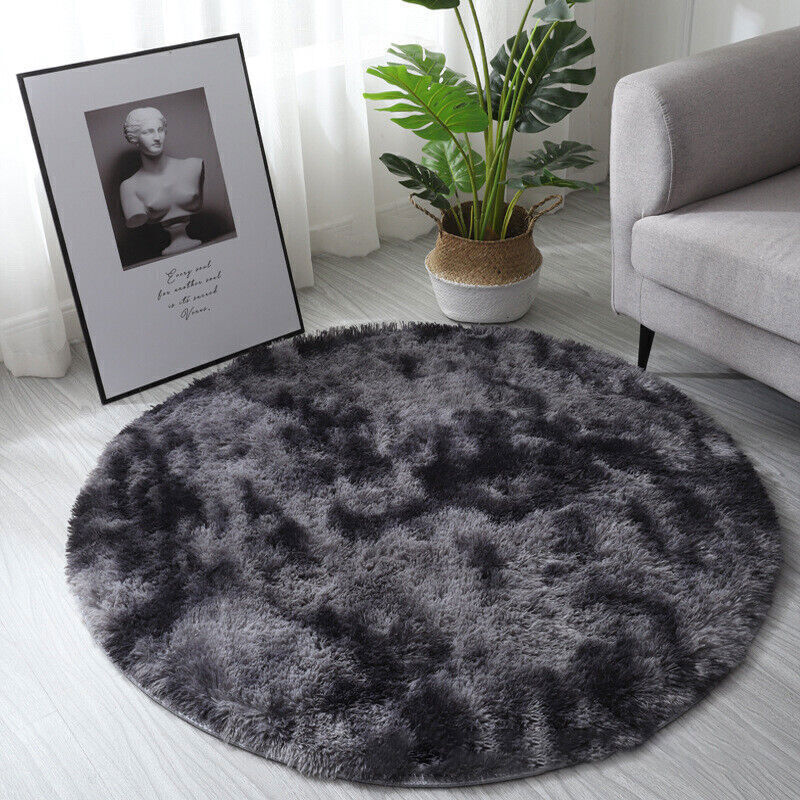 Round Shaggy Rug Living Room Bedroom Carpet Fluffy Anti-Skid Mat 60/80/100/120C