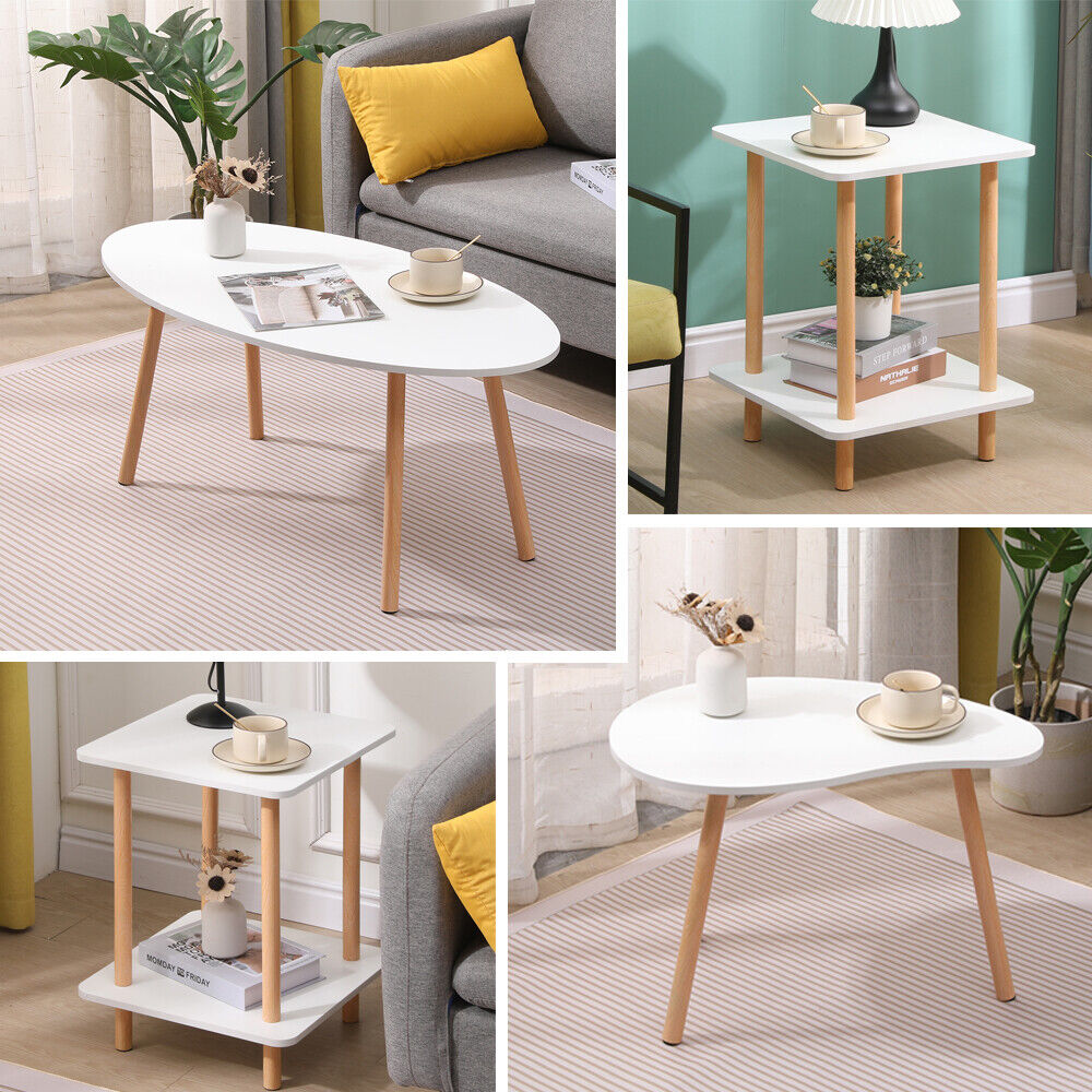 Modern White Simple Coffee Table - Sofa Side Table, End Table for Living Room