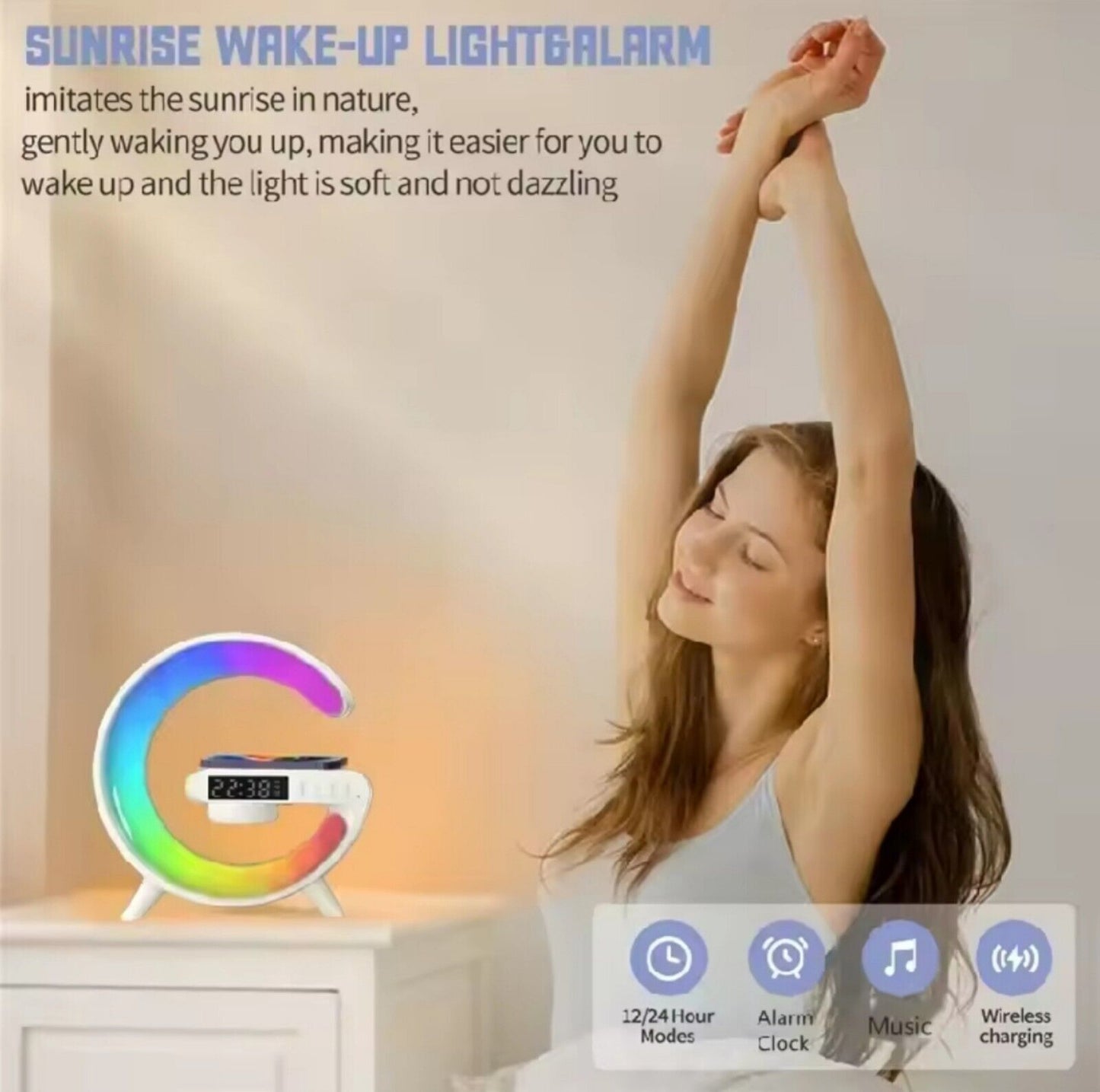 Multifunctional Lamp Desk Alarm Clock with Smart Bluetooth Speaker & Wireless Charger