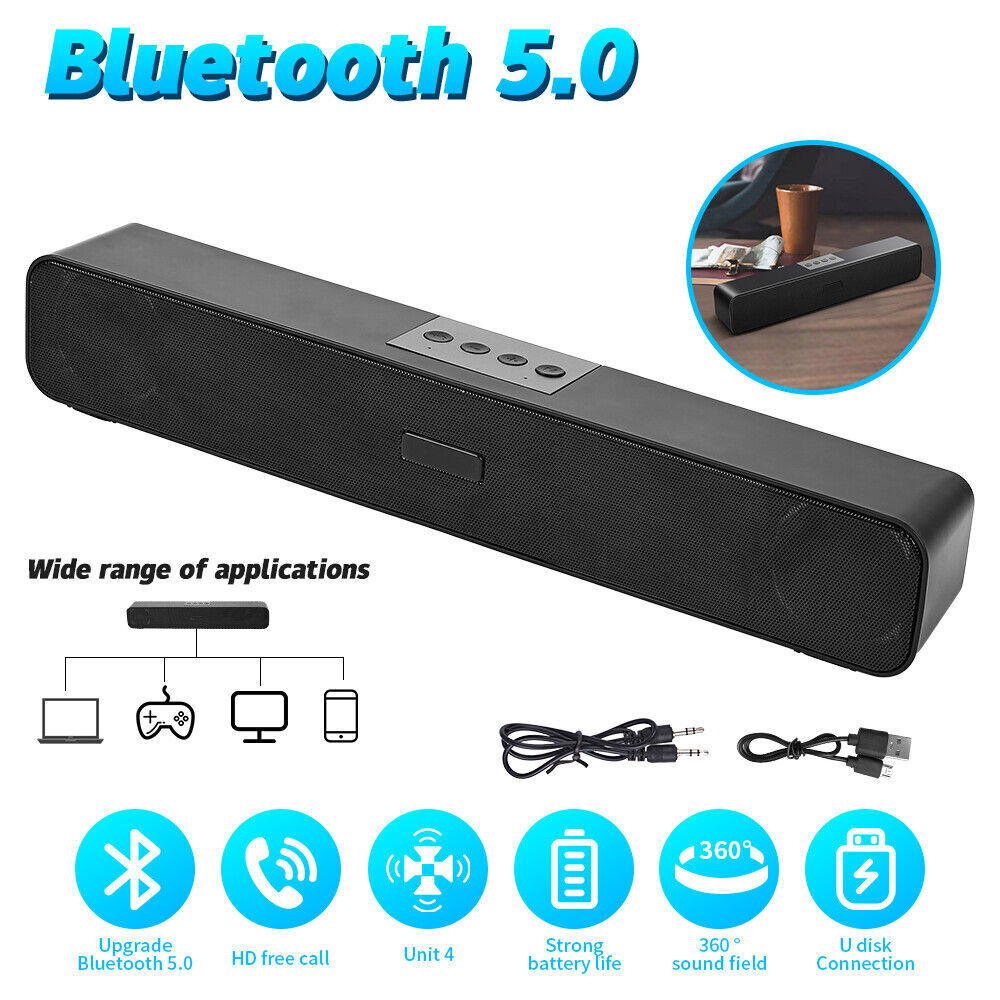 Bluetooth 5.0 Wireless TV Soundbar Speaker 3D Sound Bar Home Subwoofer Black