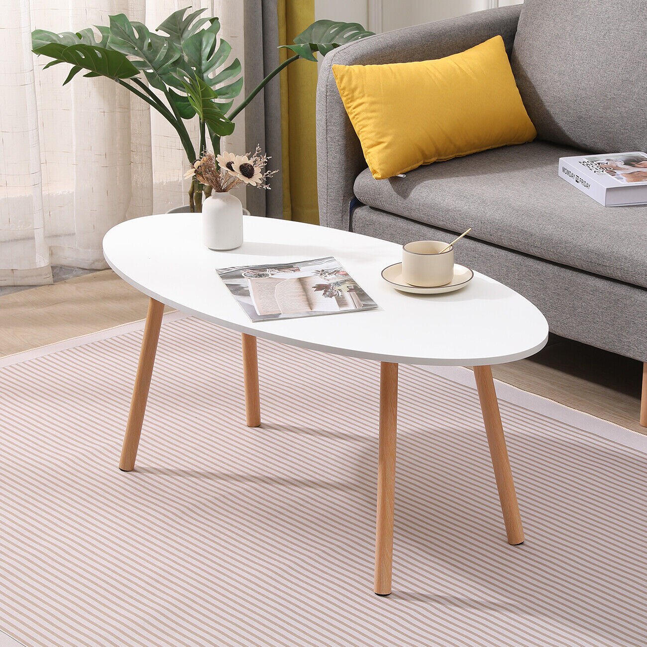 Modern White Simple Coffee Table - Sofa Side Table, End Table for Living Room