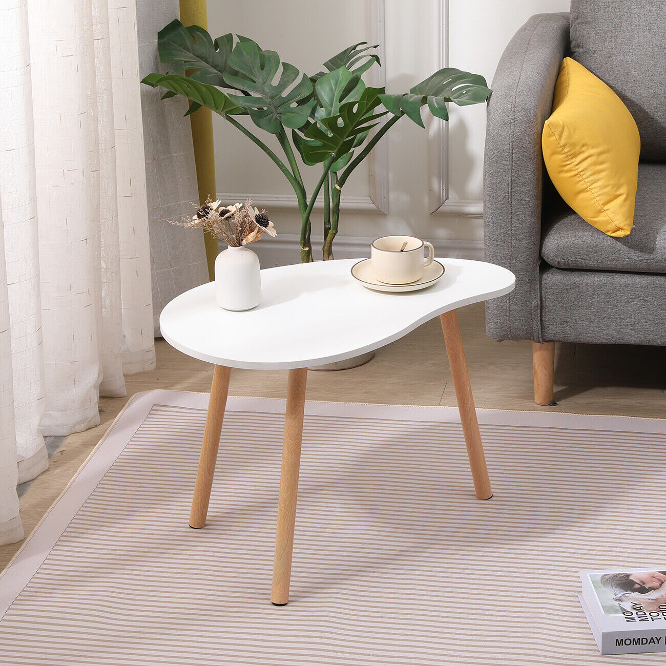 Modern White Simple Coffee Table - Sofa Side Table, End Table for Living Room