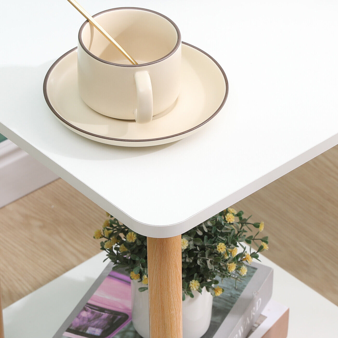 Modern White Simple Coffee Table - Sofa Side Table, End Table for Living Room