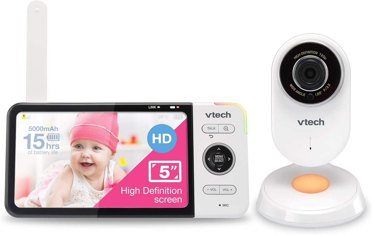 VTech VM818HD Baby Monitor with HD Camera, 5” Display, Night Vision & 2-Way Talk