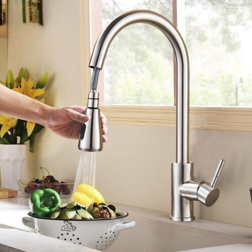 360° Kitchen Sink Mixer Taps Pull Out Spout Spray Single Lever Modern Mono Tap