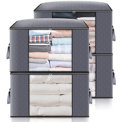 4Pcs 90L Large Underbed Clothes Storage Bags Zipped Organizer Wardrobe Cube Box