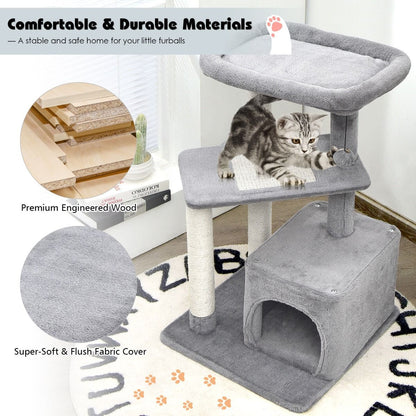 Whisker Wonderland: 4-Layer Cat Tree with Scratching Posts, Cat Condo, and Dangling Ball