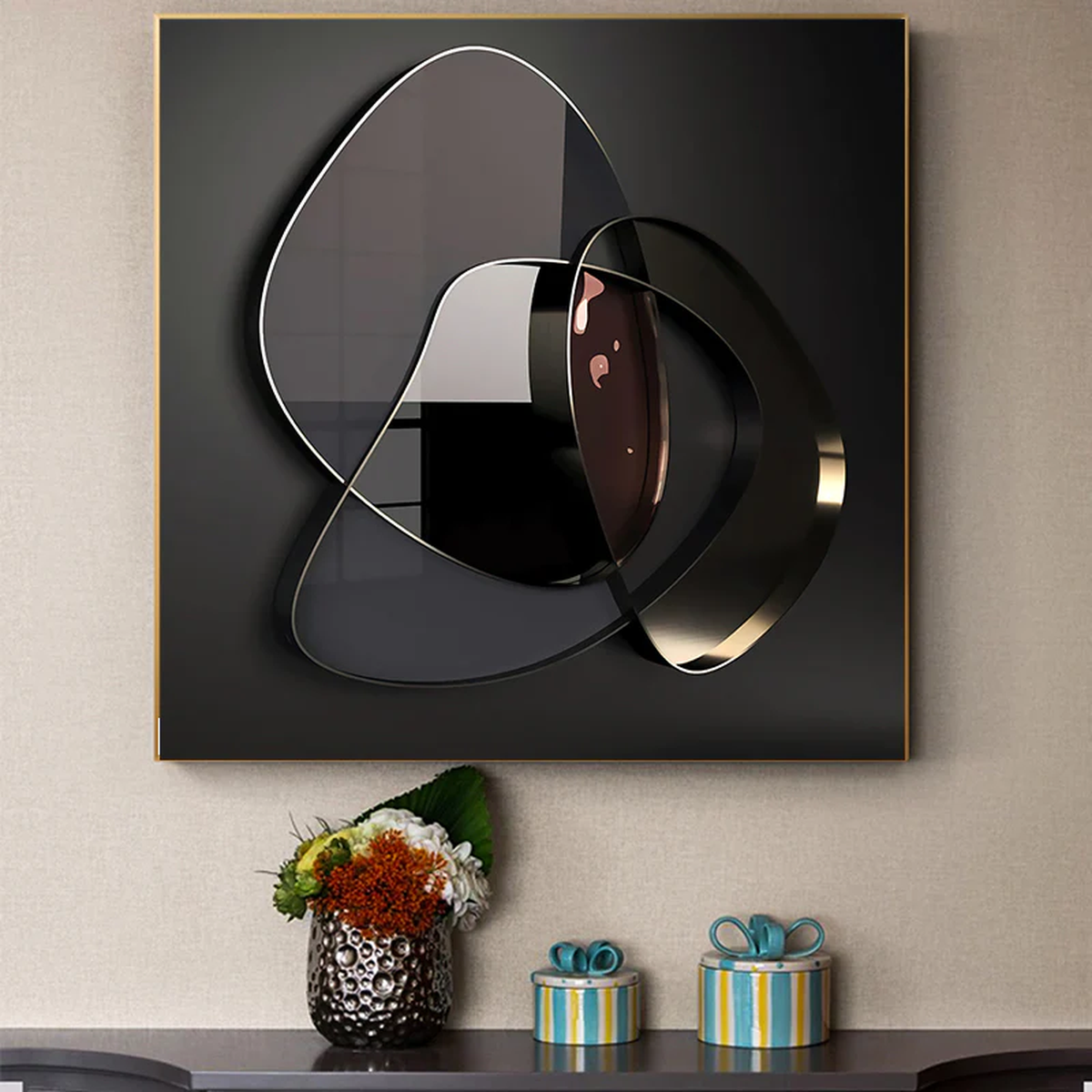 Captivate Your Walls: Modern Abstract 3D Metal Lens Wall Art Canvas Painting – A Fusion of Innovation and Aesthetics