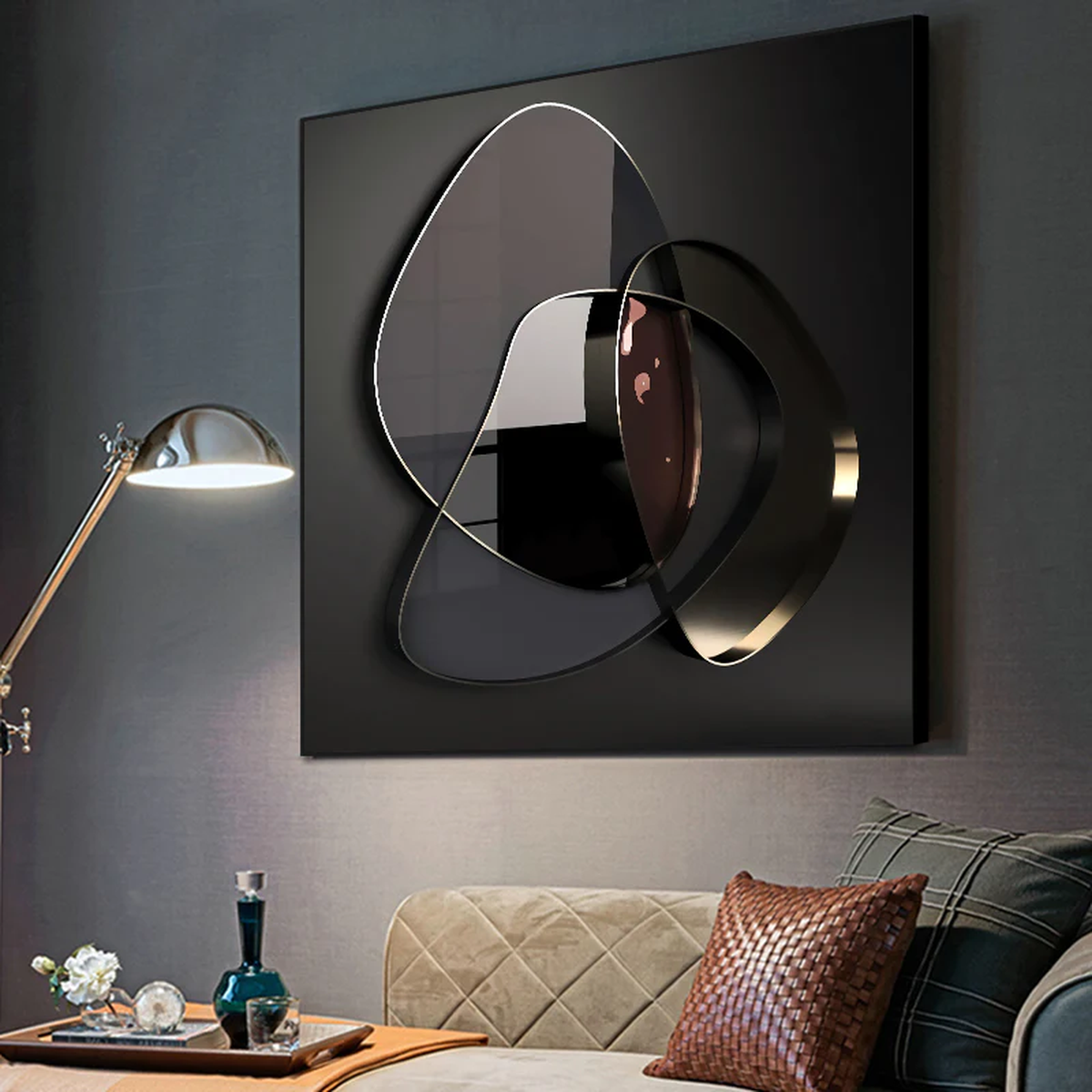 Captivate Your Walls: Modern Abstract 3D Metal Lens Wall Art Canvas Painting – A Fusion of Innovation and Aesthetics