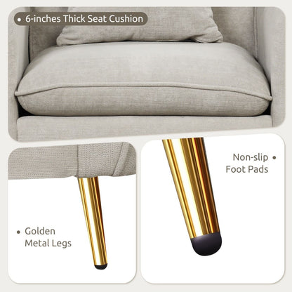 Chenille Velvet Accent Chair with Golden Metal Legs