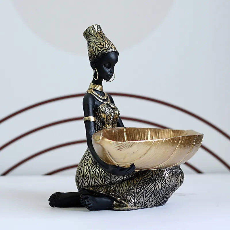 Resin Exotic Black Woman Storage Figurines Africa Figure Home Desktop Decor Keys Candy Container Interior Craft Objects