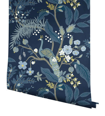 Instant Charm: Peel and Stick Wall Sticker - Tropical Peacock Wallpaper in Navy