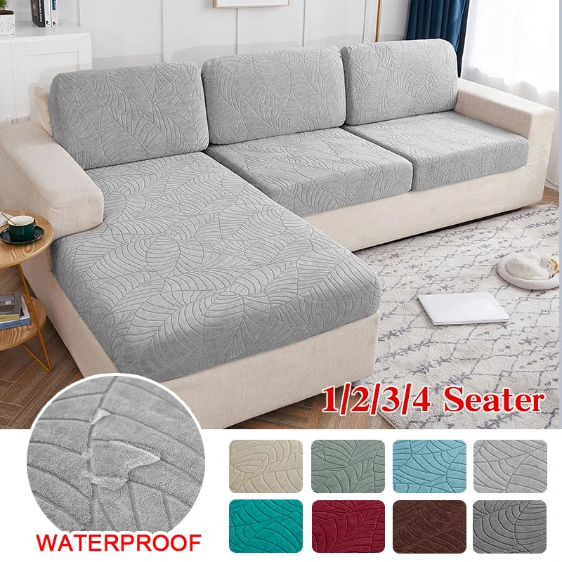 Enhance and Protect: Jacquard Water-Resistant Seat Cushion Cover - Elastic Grey Sofa Cover for Stylish Living Room Furniture - Ultimate Protector for Pets and Kids - Easily Removable