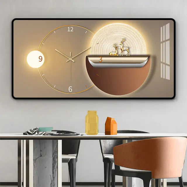 Timeless Fusion: Modern Decor Hanging Painting for Large Wall – Creative Clock, Art Print, Fashionable Watch, Picture Poster Frame in Living Room Home Deco