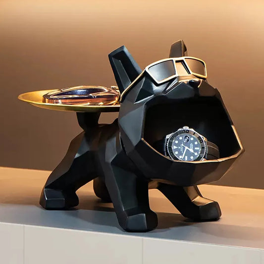 Resin Cool Bulldog Crafts: Innovative Canine Butler with Tray - Stylish Key Holder, Jewelry Storage, and Home Decor Sculpture