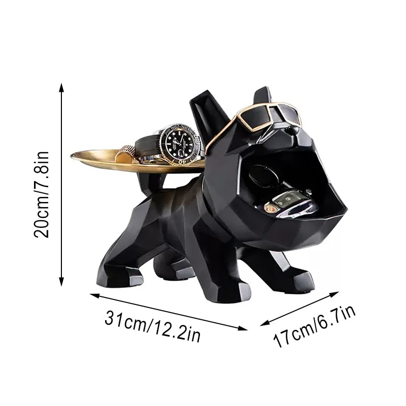 Resin Cool Bulldog Crafts: Innovative Canine Butler with Tray - Stylish Key Holder, Jewelry Storage, and Home Decor Sculpture
