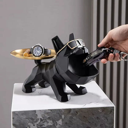 Resin Cool Bulldog Crafts: Innovative Canine Butler with Tray - Stylish Key Holder, Jewelry Storage, and Home Decor Sculpture