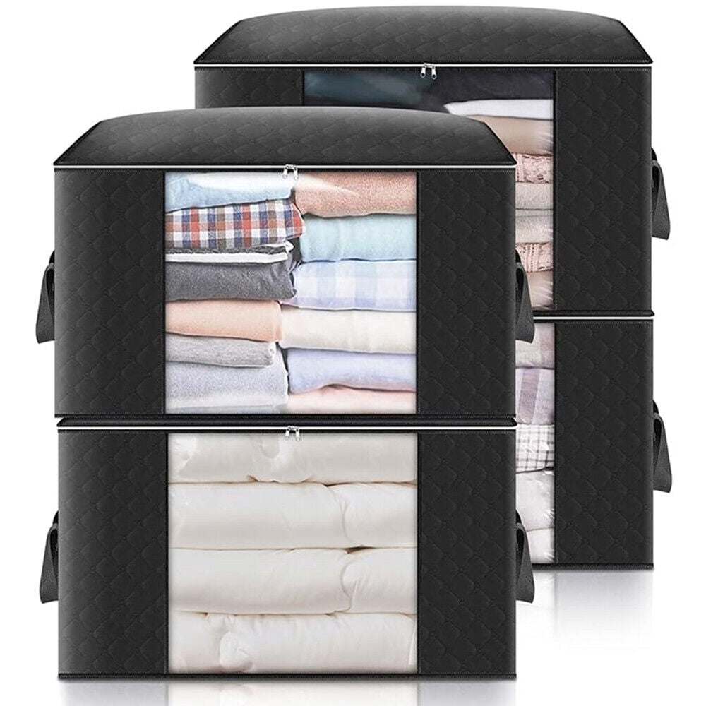 4Pcs 90L Large Underbed Clothes Storage Bags Zipped Organizer Wardrobe Cube Box