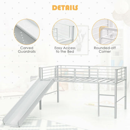 Sliding Loft Children Single Bed with Stairs and Safety Guardrails
