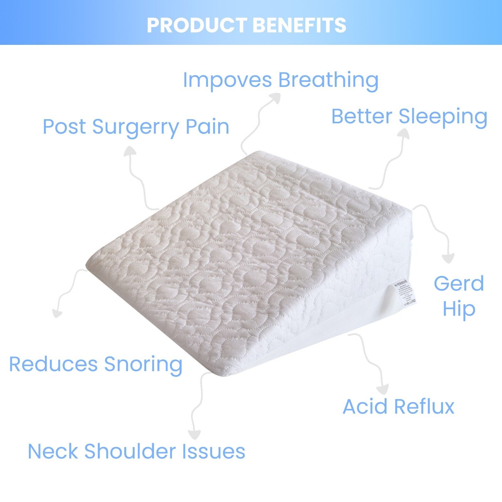 Large Acid Reflux Flex Support Bed Wedge Pillow with Luxury Quilted Cover